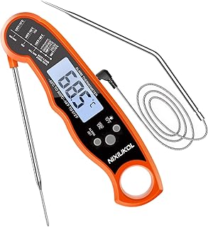NIXIUKOL Digital Fleischthermometer Instant Read Grillthermometer Küchenthermometer | LCD Bratenthermometer Haushaltsthermometer mit 2 Edelstahlsonden & Langem Draht & Magnet