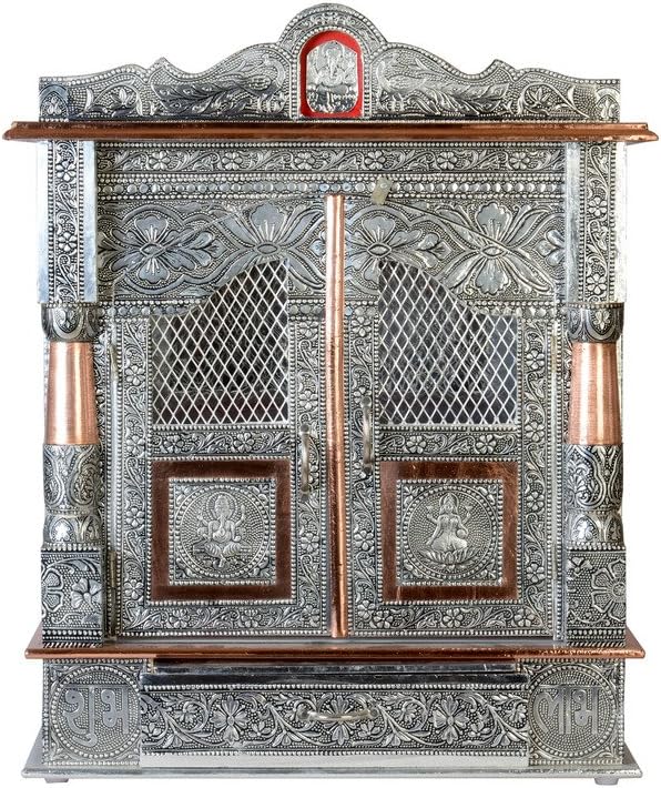 Akshar Furniture Aluminium and Copper Oxidized Home Temple Size(18x7-inches, Silver and Bronze)