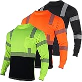 VENDACE 3pcs Safety T Shirts Reflective High Visibility Hi Vis Long Sleeve Construction Work Shirts for Men Class 3