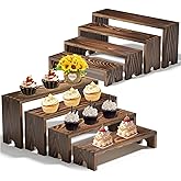 YUZUKYAUY Large 2 Set Stackable Wooden Cupcake Stand Tiered Riser Display Stands for Vendor Events Vendor Booth Display Items Farmhouse Decor Wood Dessert Table Display Set (Dark Brown, 2Pack)