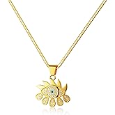 Evil Eye Gold Plated Necklace with Crystal Pendant, 18K Gold Plated Delicate Necklace For Women,Chain Link Design
