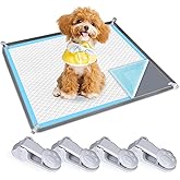 Dog Pee Pad Holder, Dog Potty Tray Silicone Puppy Pad Holder Tray Fits for 24" x 24" Training Pads, Puppy Potty Tray With 4 Clamps No Spill Raised Lip High Edge for Indoor Floor Protection (Dark Grey)