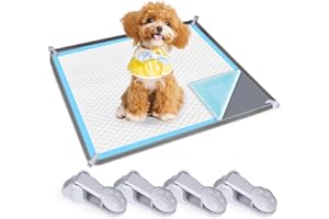 PHEPETROLL Dog Pee Pad Holder, Dog Potty Tray Silicone Puppy Pad Holder Tray Fits for 24" x 24" Training Pads, Puppy Potty Tray With 4 Clamps No Spill Raised Lip High Edge for Indoor Floor Protection (Dark Grey)