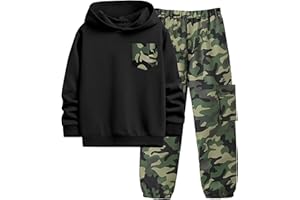 KANGKANG Boys Clothes Two Piece Long Sleeve Hooded Sweatshirt Top Camouflage Sweatpants Fall Outfits Winter Clothes Set 6-16Y