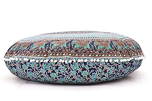 MY DREAM CARTS 32" Animal Floor Pillow Meditation Bohemian Cushion Seating Throw Hippie Decorative Boho Indian Large Ottoman Outdoor Home Decor Cases Round Sham Mandala Elephant Cotton Pouf (Cover Only)