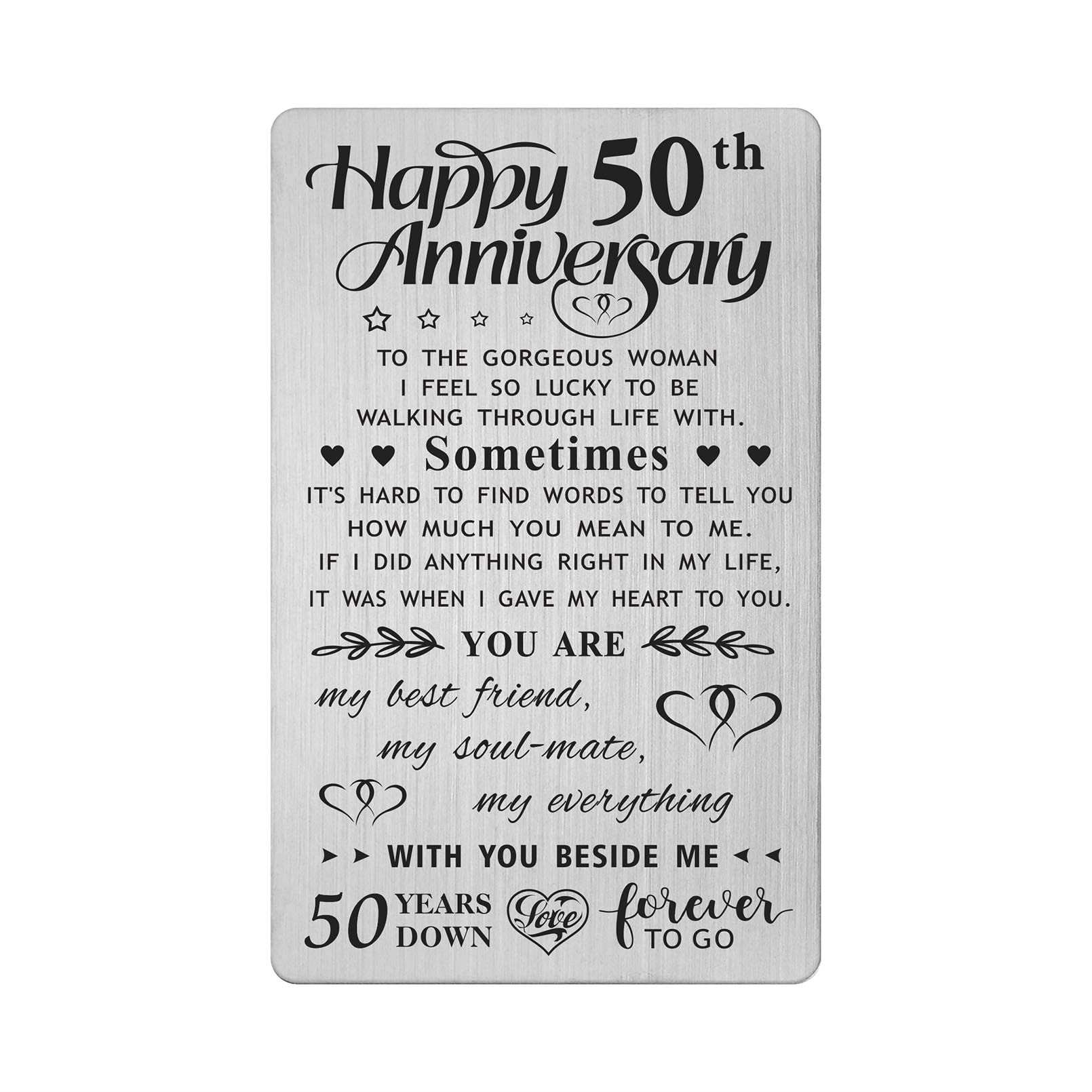 FALOGI 50th Anniversary Card Gifts for Wife, Happy 50 Year Anniversary Card, Metal Engraved Wallet Card