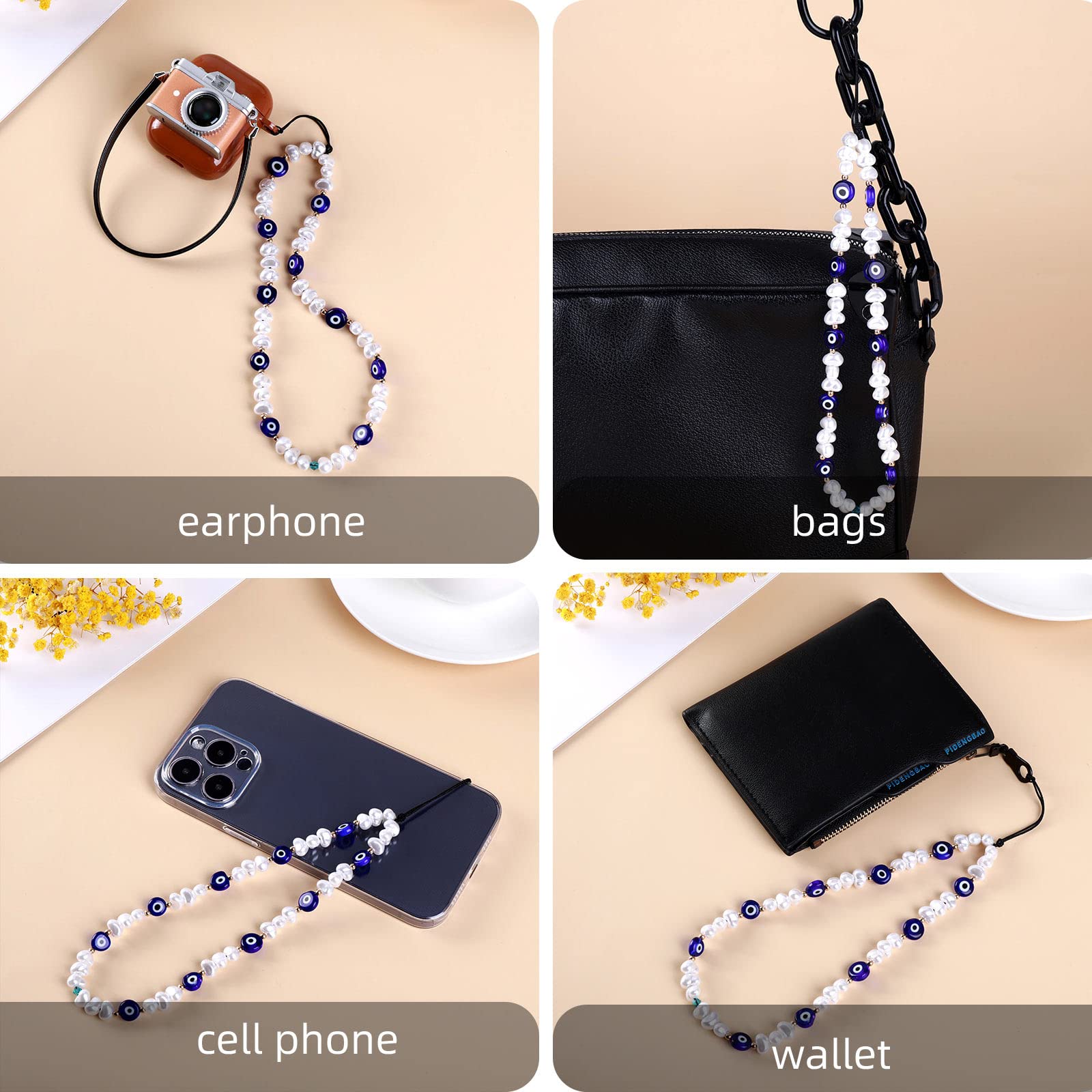 Evil Eye Beaded Phone Charm, Handmade Phone Chain Strap Keychain for Men Women Girls (Set A)