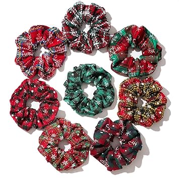 Amazon Com 7 Pack Christmas Hair Scrunchies Fabric Snowflake