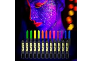 JUANCHI 24 Pcs Glow in The Black Light Face Body Paint, UV Black Light Glow Crayons Neon Fluorescent Face Painting Makeup Kit for Halloween Club Makeup Xmas Glow Party (12 Color)