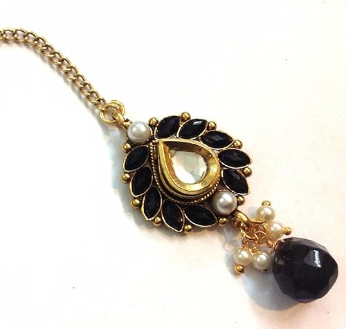 Buy Divinique Jewelry Copper Pearl Polki Maang Tikka Black At Amazon In