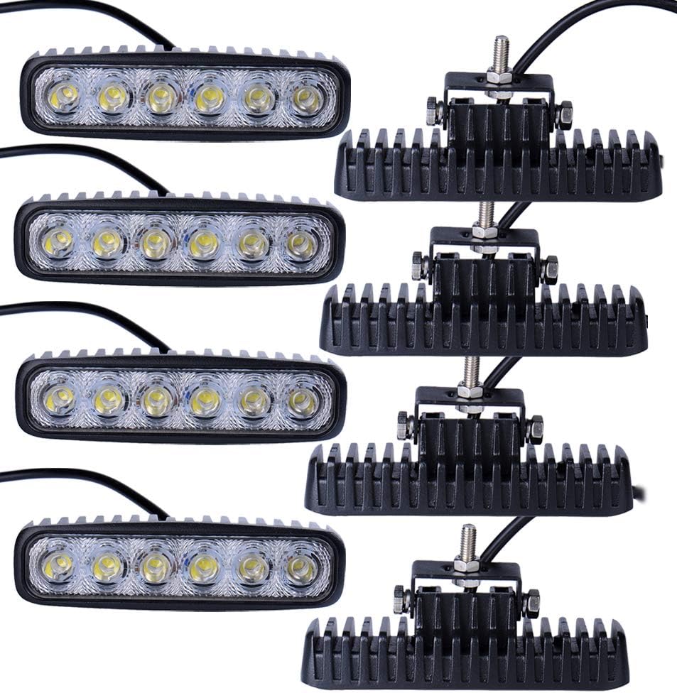 Pack of 8 Leetop Offroads 18W LED Flood Work Light,Rectangle Bar,12-24V,Spot Fog Day Driving Lamp for Car and Truck [Energy Class A+++]