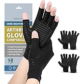 DRNAIETY 2 Pairs Copper Arthritis Compression Gloves for Women and Men, for Arthritis Hand Pain, Anti-Slip, Fingerless, Comfortable for Work, Kept in Motion (Medium)