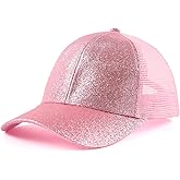 Zsedrut Girls Glitter Baseball Cap Kids Adjustable Ponytail Hat Toddler Summer Mesh Trucker Hats