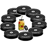 VEIREN 10 Pack MASON JAR Lids with Straw Hole Stainless Steel Regular Mouth Canning Cover Reusable Leakproof Storage Cap Home