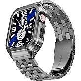 SUPLINK Stainless Steel Case with Band Compatible with Apple Watch Series SE 6 5 4 3 2 1 42mm 44mm Metal Rugged Protector Cov