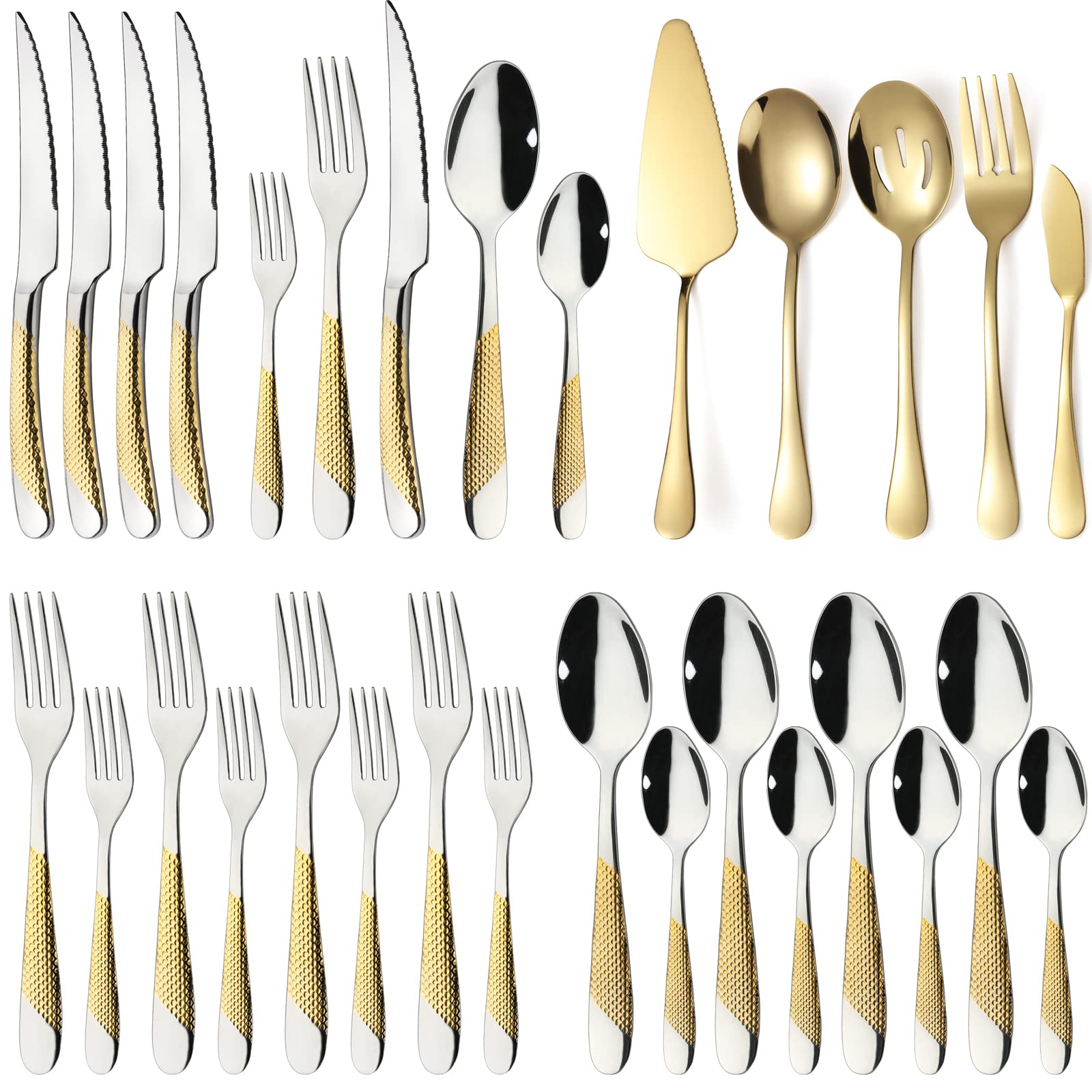 Photo 1 of Silverware Set with Serving Utensils Stainless Steel Flatware Set for 4 Include Fork Knife Spoon Cutlery Utensil Set for Home Kitchen Restaurant