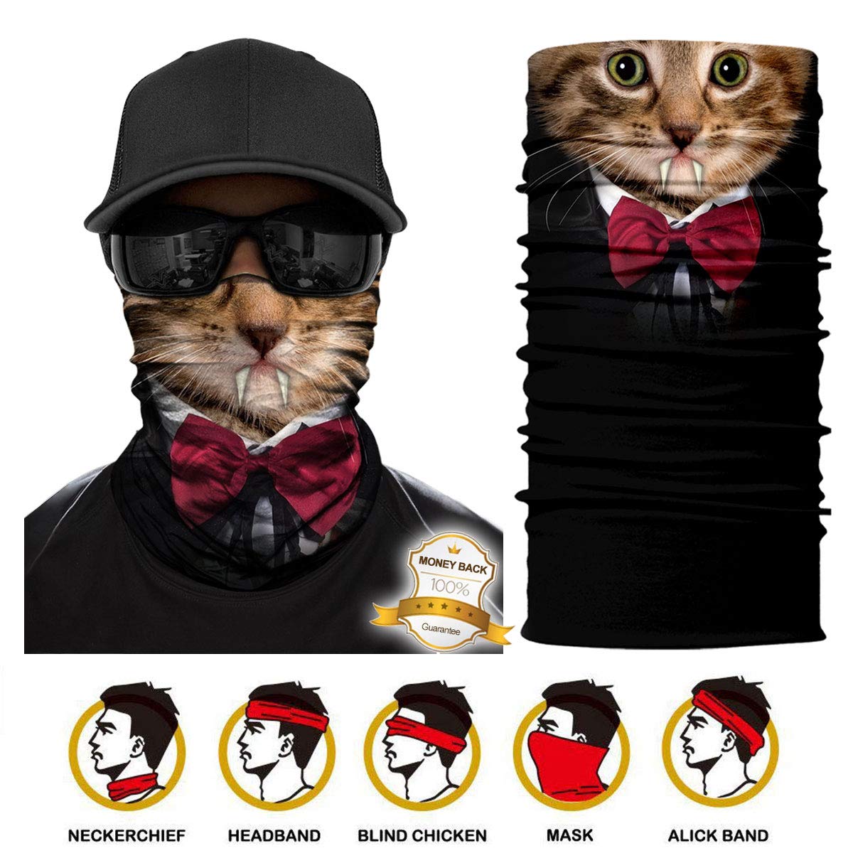 Tube Scarf - 3D Face Bandana Mask Unisex Seamless Tube Headbands Headwrap, UV Resistance Outdoors Mutifunctional Headwear Balaclava (RedA)