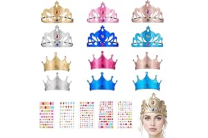 17pcs Foam Princess Crowns Set, Adjustable Birthday Crowns with Crystal Diamond Sticker for DIY Princess Birthday Decorations