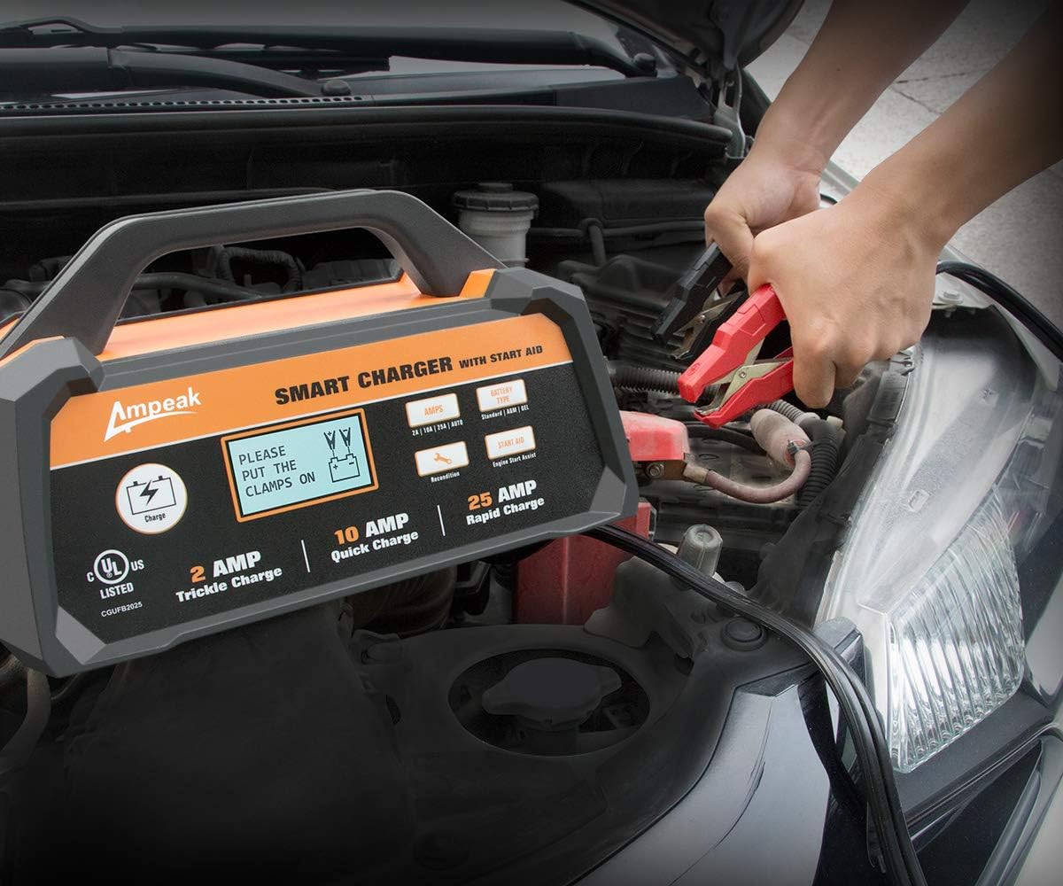 Ampeak 2/10/25A Smart Battery Charger/Maintainer 12V Fully Automatic with Engine Start: Automotive
