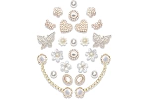 ACWENIE 24pcs Plastic Bling Shoe Charms Set –Pearl, Butterfly, Flower & Chain Decorations for Clogs & Sandals – Cute Accessories for Women & Girls Gift