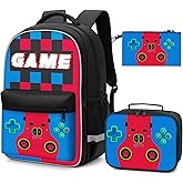 3-in-1 Gamer Backpack Set for Boys Teens - 16.5 Inch Large Capacity Video Game Bookbag with Insulated Lunch Bag & Sturdy Pencil Pouch, Fits Laptop/Textbooks, Ideal for Elementary Middle High College