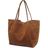 HOXIS Oversized Faux Suede Tote Bag for Women - Soft and Lightweight | Magnetic Snap Closure; Interior Slip Pocket for Small Essentials; Long Shoulder Straps