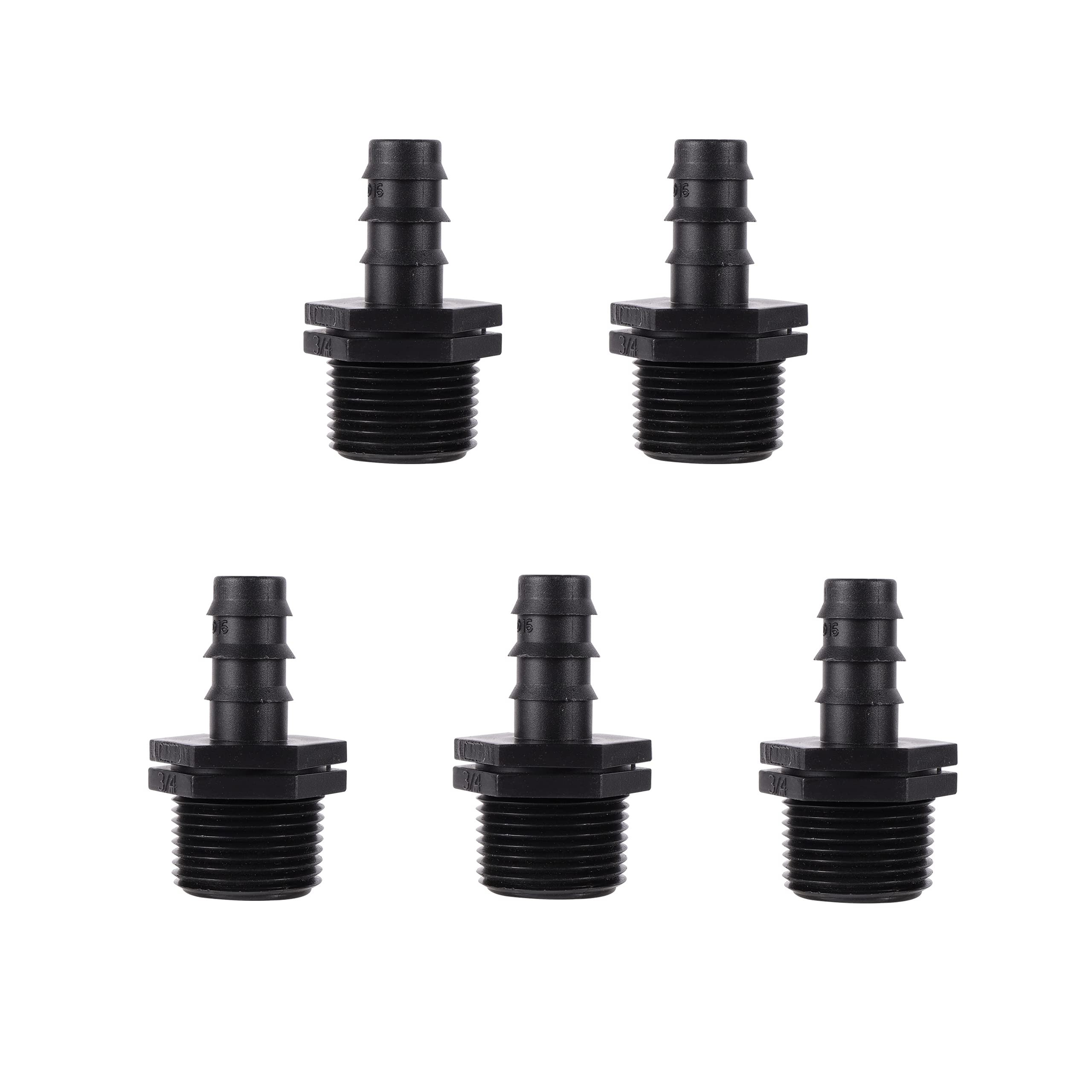 Garden Irrigation Hose Connector DN16 to 3/4 Inch Barbed Connector, Male Thread Straight Connector (5Pcs/Pack)