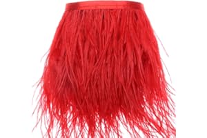 2 Yards Ostrich Feathers Trims Fringe - for Dress Sewing Crafts Costumes Decoration (Red)