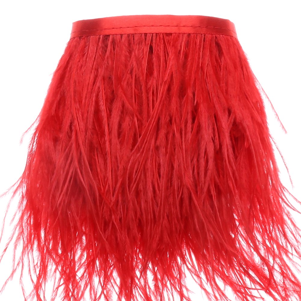 2 Yards Ostrich Feathers Fringe Trims - for Dress Sewing Crafts Costumes Decoration (Red)