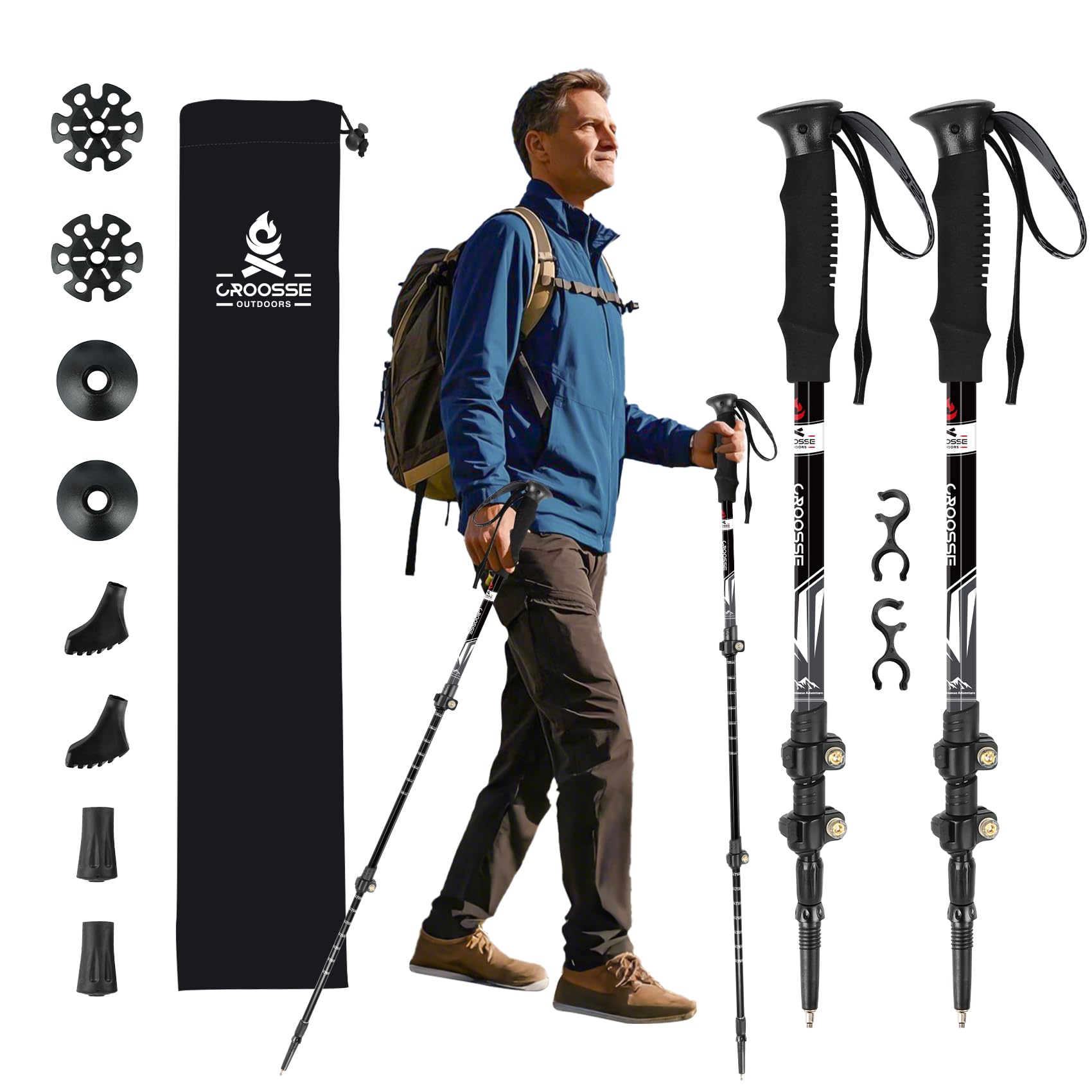 Photo 1 of Lightweight Collapsible Trekking Poles for Hiking – 2 Pack Adjustable Hiking Poles, Aluminum Walking Sticks for Skiing, Nordic Walking, Retractable Walking Sticks for Seniors, Women, Men