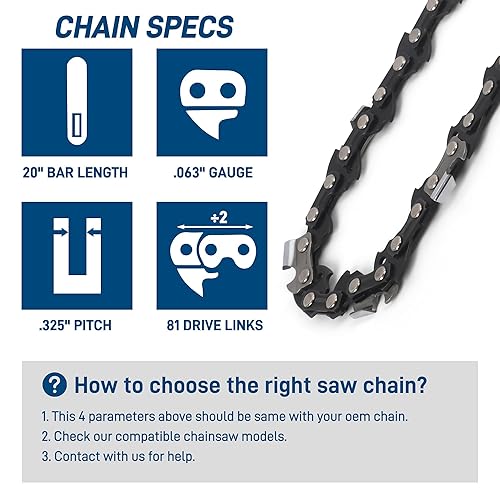 3-pack Chainsaw Chain 20 Inch, Pitch Gauge 81 Drive
