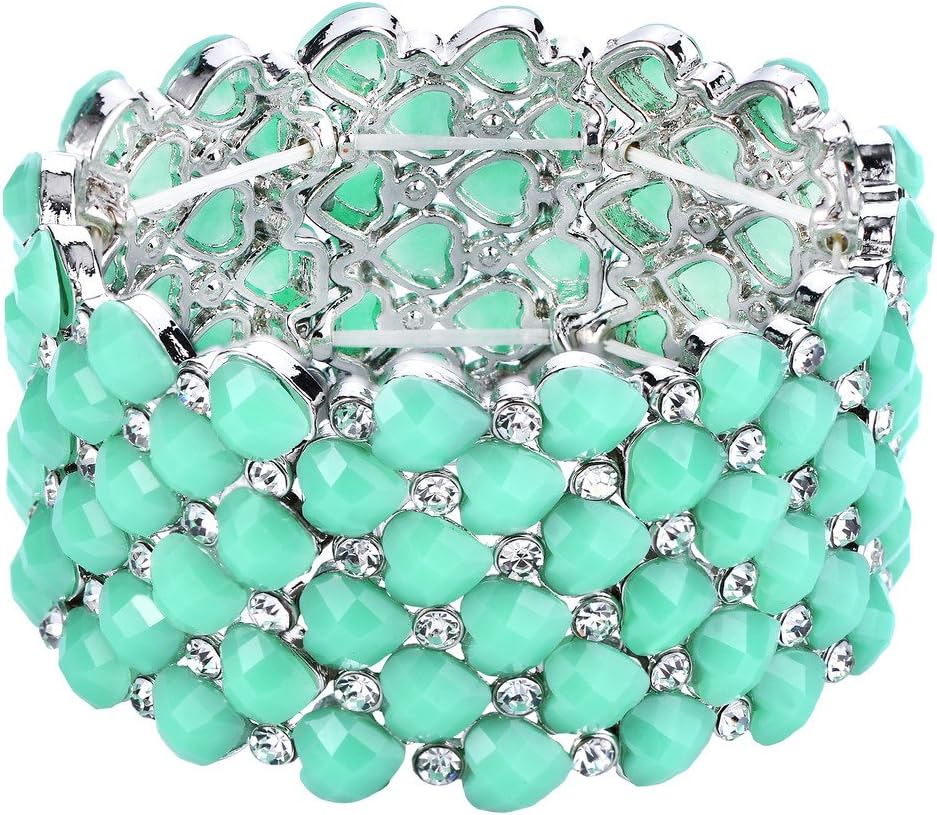 Clearine Women's Bohemian Boho Crystal Beaded Multi Heart Round Stretch Bracelet