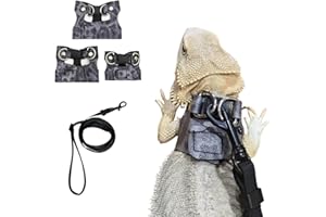 SEZDEKI 3 Pack Bearded Dragon Harness and Leash Set - Adjustable Soft Leather Lizard Harness Leash Small Animal Traction Rope Training Walking Vest Accessories for Reptile Squirrel Rat (Blue Leopard)