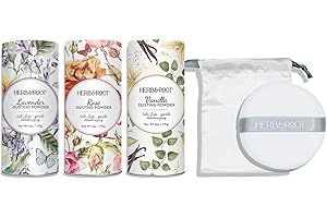 Herb & Root Body Powder Gift Set- Oprah's Favorite Things, 3 Talc-Free Scents: Lavender, Rose, Vanilla, Large Puff