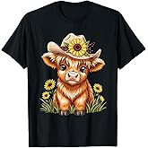 Cute Highland Cow Sunflower Farm Scottish Highland Cattle T-Shirt