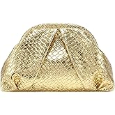 OYOANGLE Women's Minimalist Woven Leather Clutch Purses Textured Kiss Lock Pleated Vintage Evening Handbags