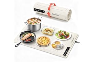 TASEVEN Food Warming Mat, Silicone Heating Tray with 7 Temperature Settings, Quick Full Surface Heating Pad, Thermochromic Line, Kids Lock, Electric Warming Tray for Buffets Party