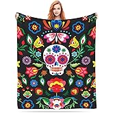 Mexican Skull Skeleton Floral Blanket, Soft Blankets Flannel Bed Throw Cozy Lightweight Plush Gifts for Women Men Boys Girls Sofa Couch Bedroom Living Rooms Warm All Season, Home Decor, Small 50"x40"