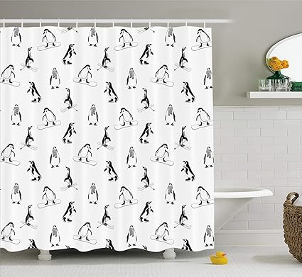 Amazon Com Lsriyzy Penguin Shower Curtain Skiing Penguins On