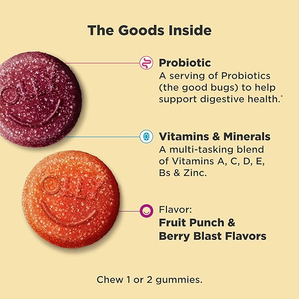 OLLY KIDS MULTIVITAMIN & PROBIOTIC GUMMY, DIGESTIVE SUPPORT, VITAMINS A, D, C, E, B, ZINC, CHEWABLE SUPPLEMENT, BERRY FLAVOR, 60 DAY SUPPLY – 120 COUNT