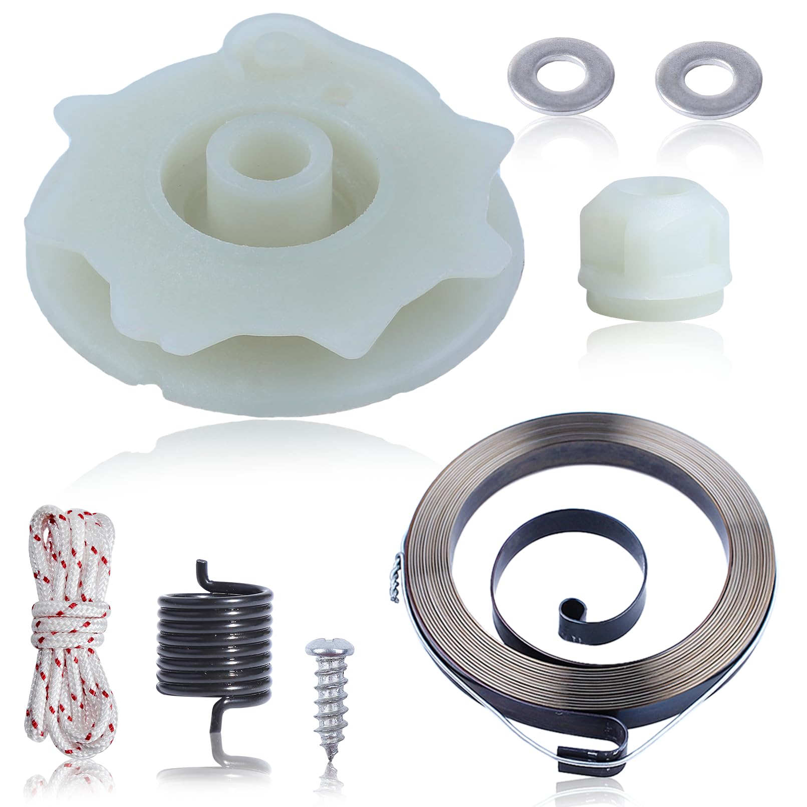 Adefol Chainsaw Recoil Starter Pulley Spring Kit for Poulan PP4218 PP4620AV PPB4018 SM4218AV with Recoil Spring W/Hub, Starter Rope, Bolt w/Washer Replacement Parts for 530071966