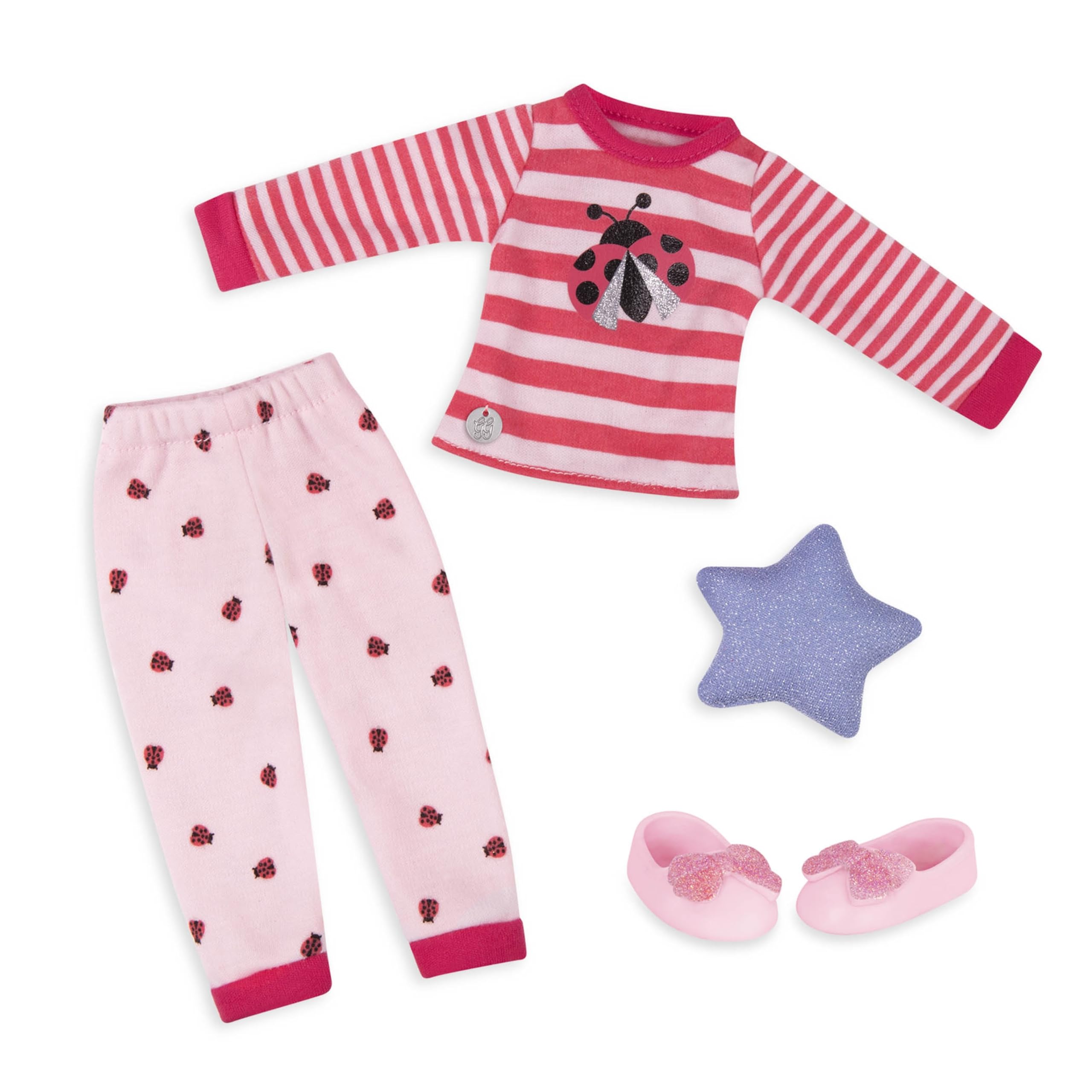 Glitter Girls – 14-Inch Doll Clothes – Ladybug Shimmer Pajama Top & Pant Regular Outfit – 3+ Years