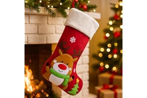 JALAROMA Christmas Stocking Reindeer Large Xmas stockings for Kids Christmas Stocking One Piece 3D Animal Christmas Stockings for Boys Girls Gift Candy Bags with Embroidered Snowflake Christmas Tree Home Decor