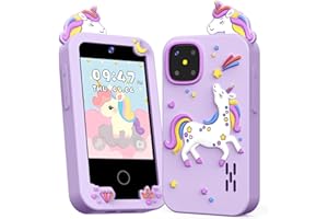 MOTCTQVD Kids Smart Phone Toys for Girls Age 3-9, Touchscreen Dual Camera Kids Phone, Christmas Birthday Gifts for Age 3 4 5 6 7 8 9, Toddler Learning Play Toy with Music Player, 8G Card