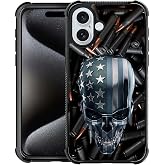 DJSOK Case for iPhone 16,Luxury Pattern Design Shockproof Rugged Cover,Cases for Man Woman-Bullet Skull Flag