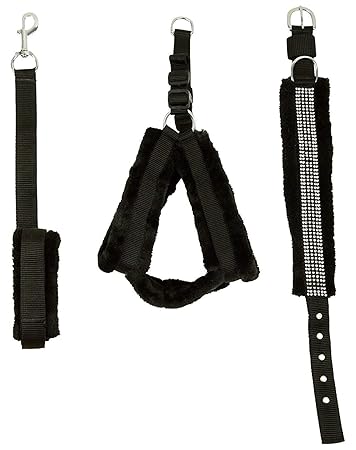 Skora Nylon Black Fur .75 inch Small Dog Harness|Dog Collar & Leash (Chest Size : 25-28 inch)