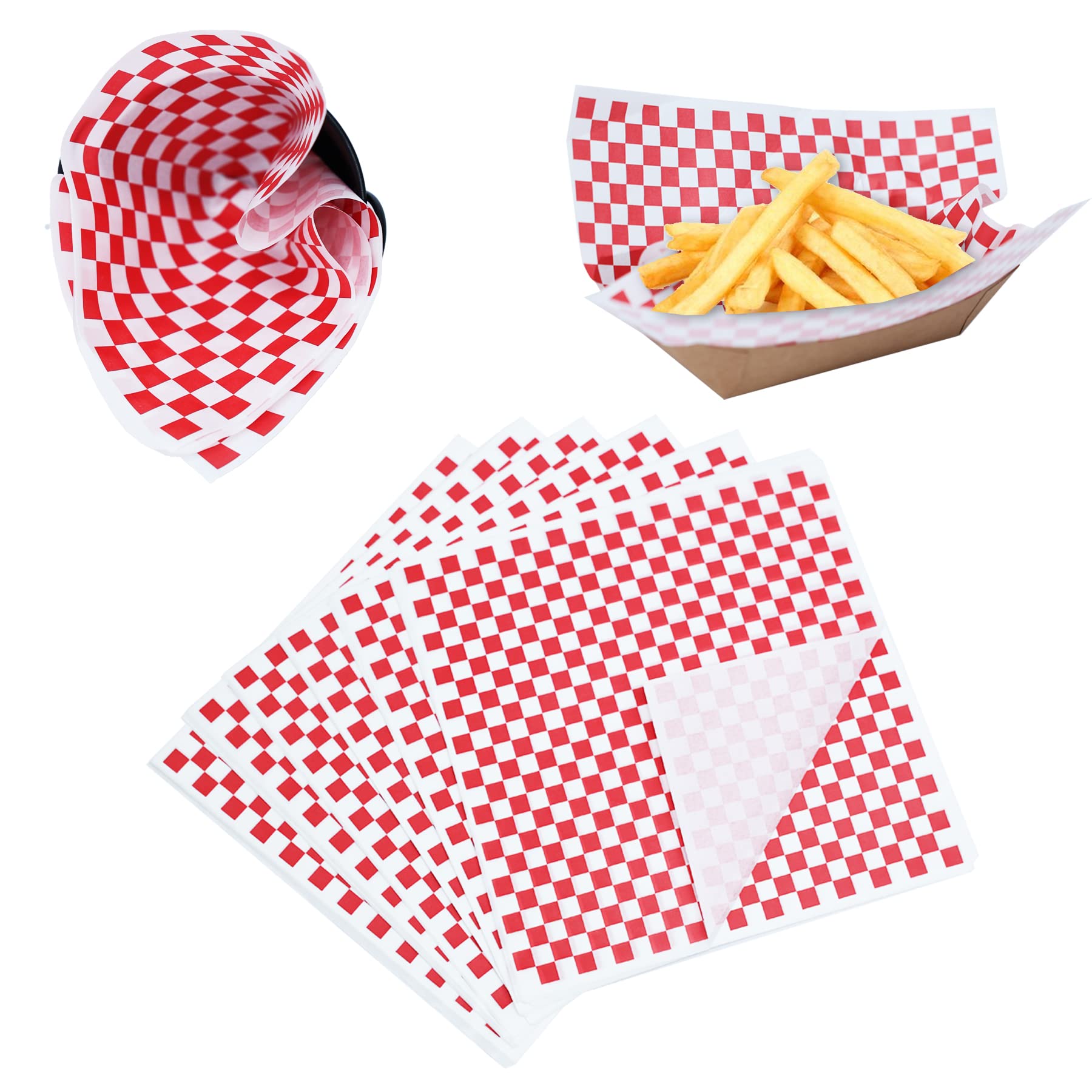 Mannily 200pcs Greaseproof Baking Paper Sheets 12" x 12" Wax Food Wrapping Tissue Paper for Pizza Box, Chip Food Basket Liner, Party Food Trays (Red&White)