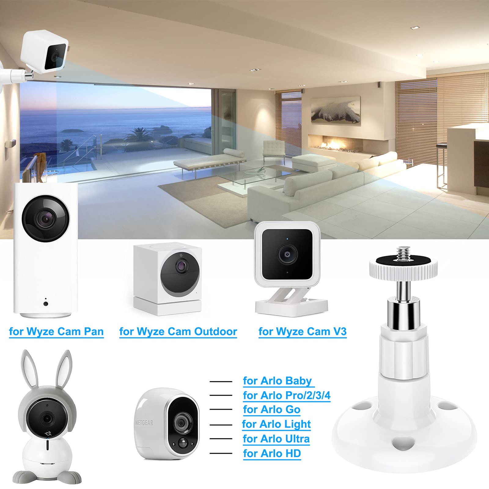 Liphontcta Wall Mount Compatible with WyzeCam V3/WyzeCam Pan/Wyze Cam Pan V2, Adjustable Indoor Outdoor Mount Bracket for WyzeCam V3/WyzeCam Pan/WyzeCam Outdoor or Other Cam with Same Interface 3 Pack