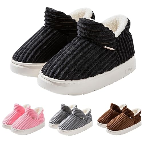 warm slippers for women Memory Foam Slippers Women Winter Clouds Bootie Corduroy Slipper Warm Anti-Slip House Shoes Cosy Supportive Slip-on Indoor Outdoor Sliders Wide Fit Home Slipper Black 6