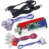 SJ@JX Arcade DIY Kit LED USB Encoder Board Zero Delay Arcade Controller Joystick Button Fight Stick Raspberry Pi Retro Pie MAME 5V LED Power